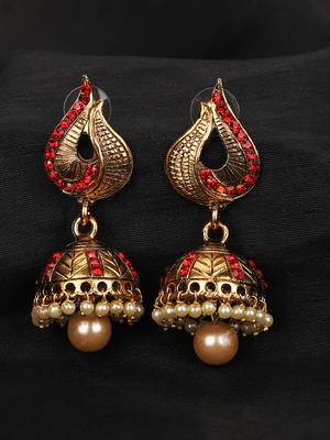 Styylo Fashion Gold Tone Elegant Red Stone Studded Traditional Jhumka Earring 1