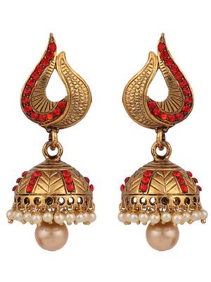 Styylo Fashion Gold Tone Elegant Red Stone Studded Traditional Jhumka Earring 2