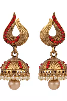 Styylo Fashion Gold Tone Elegant Red Stone Studded Traditional Jhumka Earring