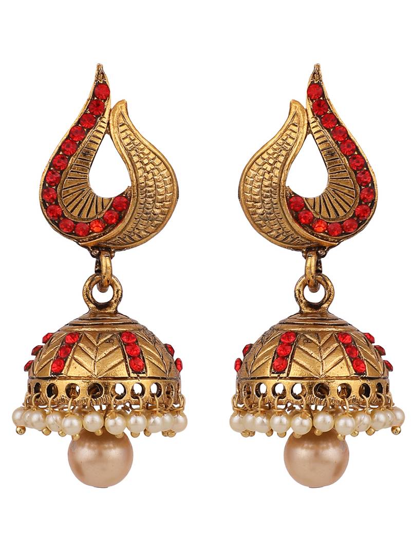 Styylo Fashion Gold Tone Elegant Red Stone Studded Traditional Jhumka Earring