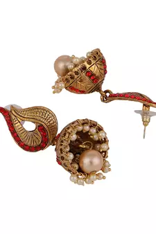 Styylo Fashion Gold Tone Elegant Red Stone Studded Traditional Jhumka Earring