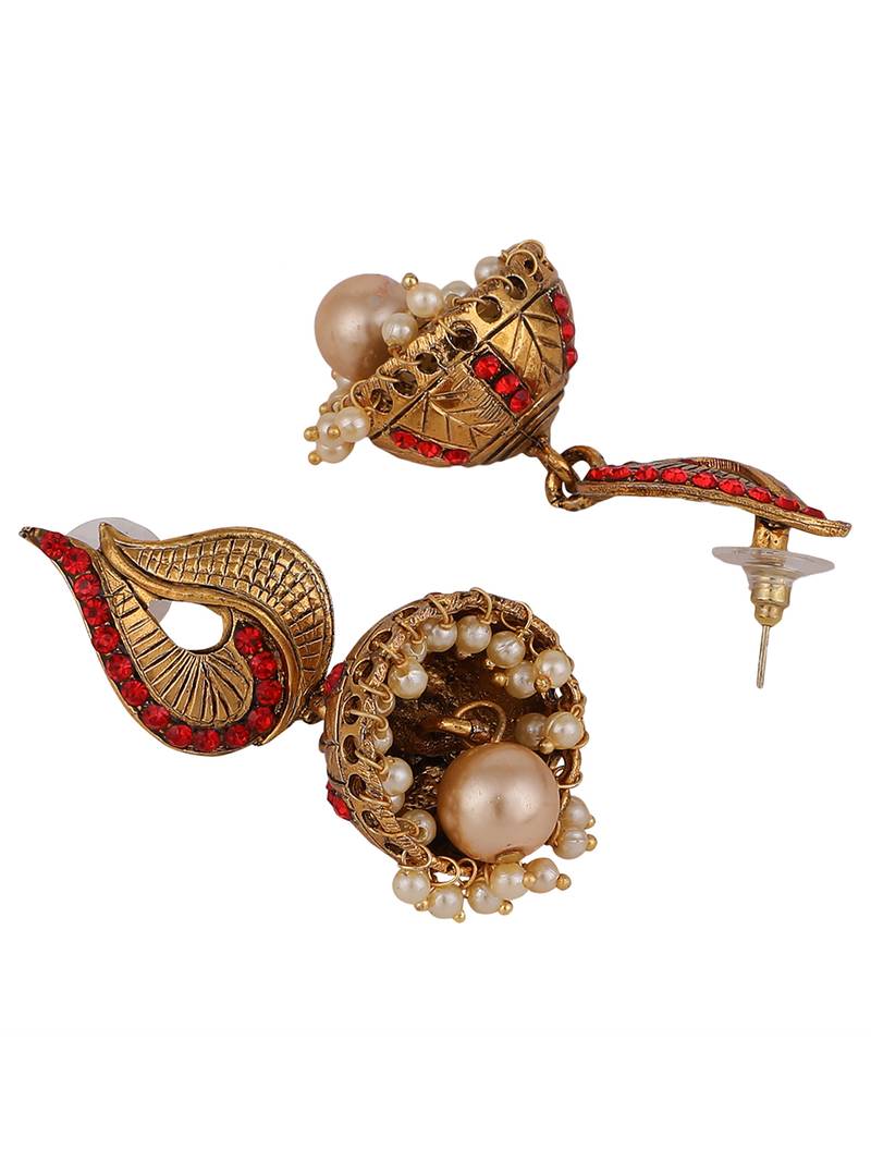 Styylo Fashion Gold Tone Elegant Red Stone Studded Traditional Jhumka Earring