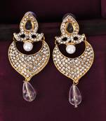 Styylo Fashion Gold-Toned White Stone & Pearl Studded Contemporary Chandbalis