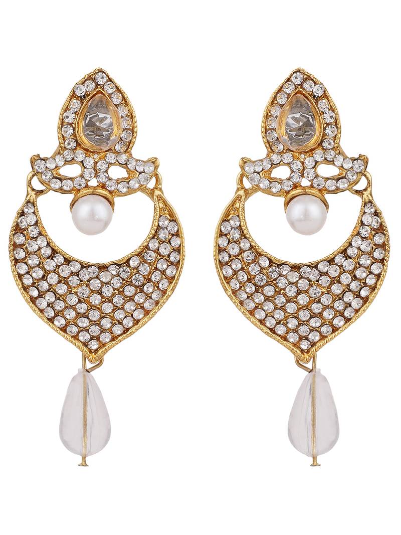 Styylo Fashion Gold-Toned White Stone & Pearl Studded Contemporary Chandbalis