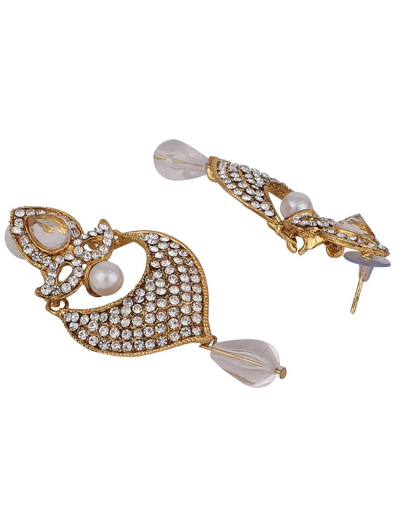 Styylo Fashion Gold-Toned White Stone & Pearl Studded Contemporary Chandbalis