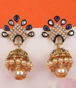 Styylo Fashion Blue & White Stone Studded Peacock Shape Gold Plated Traditional Jhumka