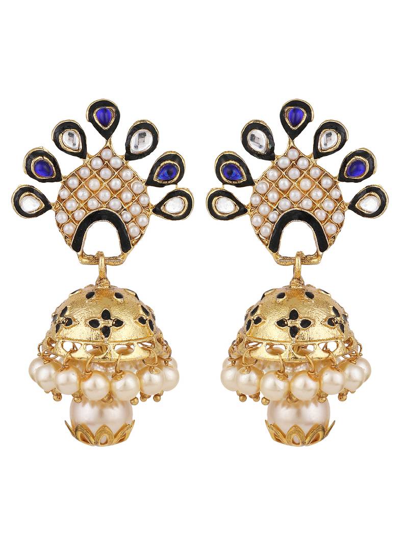 Styylo Fashion Blue & White Stone Studded Peacock Shape Gold Plated Traditional Jhumka