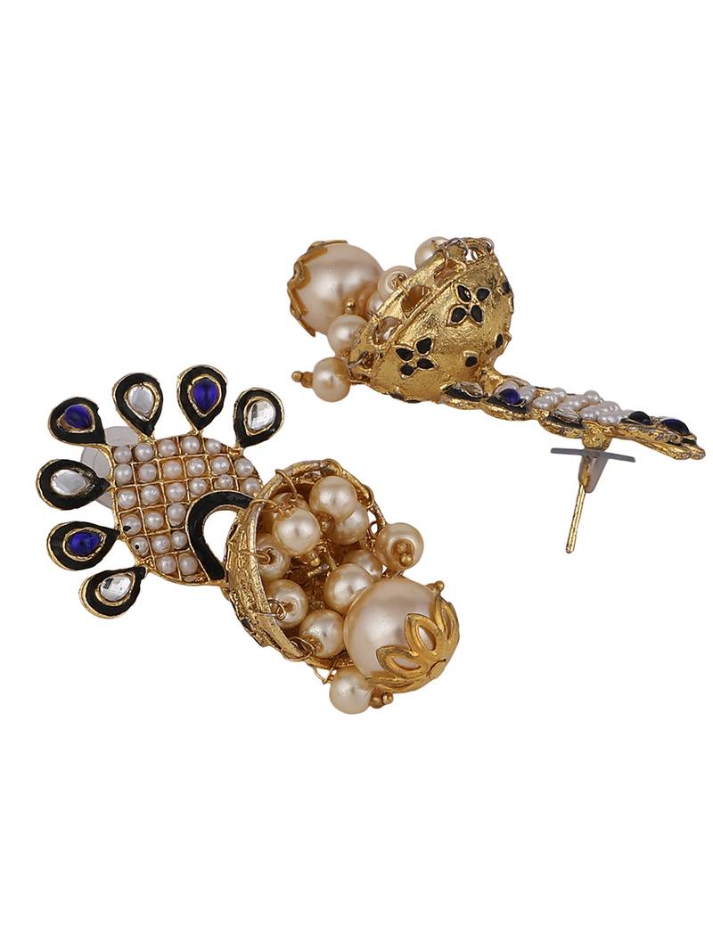 Styylo Fashion Blue & White Stone Studded Peacock Shape Gold Plated Traditional Jhumka