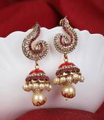 Styylo Fashion Gold Plated Red & White Stone Studded Jhumka Earring
