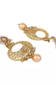 Styylo Fashion Gold Tone Contemporary LCT Stone and Pearl Brass Chandbali Earring