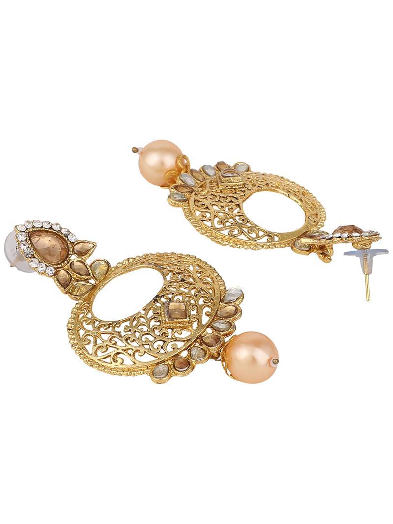 Styylo Fashion Gold Tone Contemporary LCT Stone and Pearl Brass Chandbali Earring