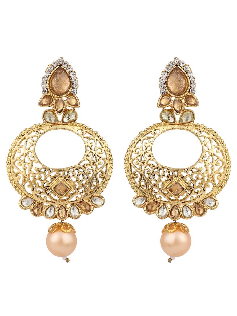 Styylo Fashion Gold Tone Contemporary LCT Stone and Pearl Brass Chandbali Earring