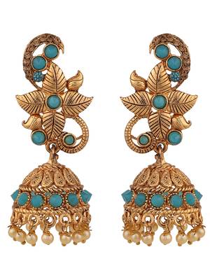 Styylo Fashion Mint Stone Studded Floral Shape Brass Gold Plated Jhumka Earring 2