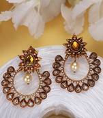 Styylo Fashion Gold Plated Meenakari Brown Stone and Pearl Chandbali Earring