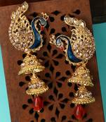 Styylo Fashion Traditional Peacock Shape LCT Stone Studded 2 Floor Jhumka Earring