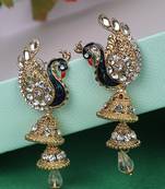 Styylo Fashion Traditional Peacock Shape White Stone Studded 2 Floor Jhumka Earring