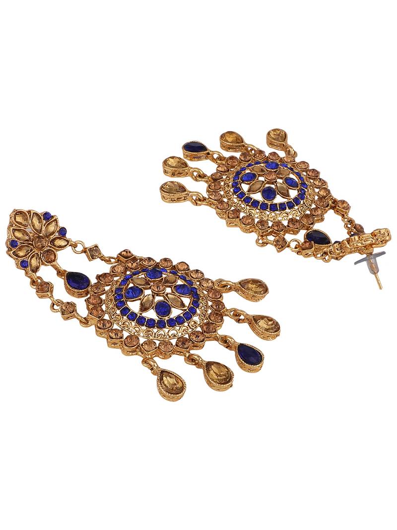 Styylo Fashion Blue Gold Plated Cubic Zirconia Floral Shape Chandbali Earring