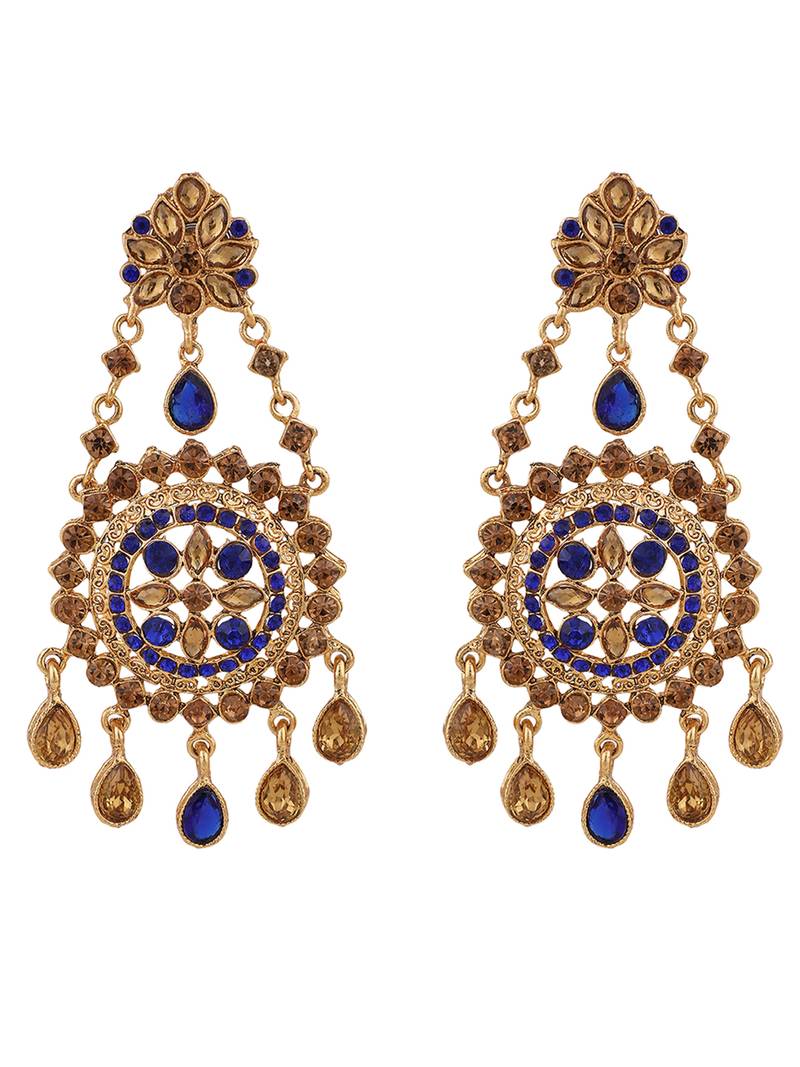 Styylo Fashion Blue Gold Plated Cubic Zirconia Floral Shape Chandbali Earring