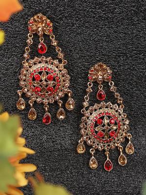 Styylo Fashion Red Gold Plated Cubic Zirconia Floral Shape Chandbali Earring 1