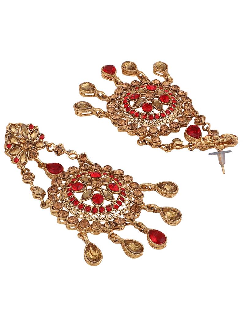 Styylo Fashion Red Gold Plated Cubic Zirconia Floral Shape Chandbali Earring