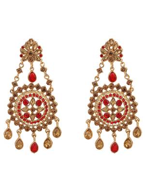 Styylo Fashion Red Gold Plated Cubic Zirconia Floral Shape Chandbali Earring 3