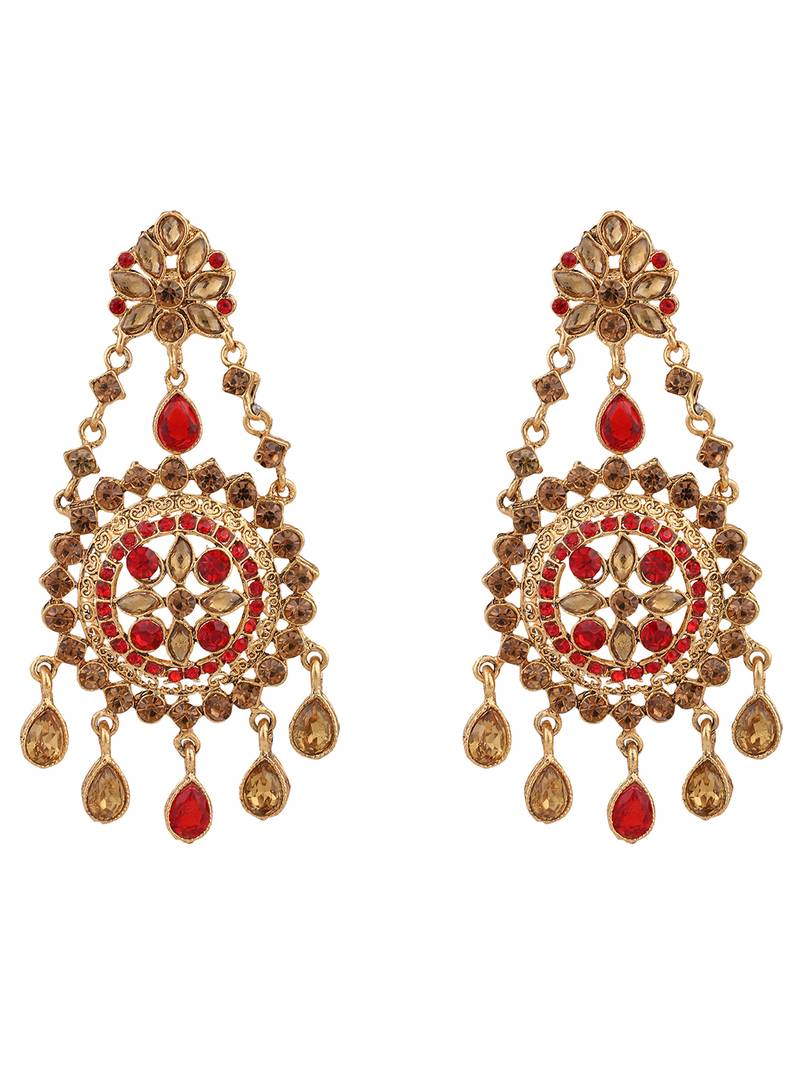 Styylo Fashion Red Gold Plated Cubic Zirconia Floral Shape Chandbali Earring
