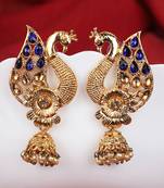 Styylo Fashion Peacock Shaped Traditional Brass Gold Plated Blue Stone Studded Jhumka Earring