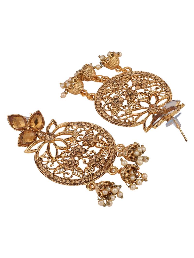 Styylo Fashion Traditional Gold Plated LCT Cubic Zirconia 3 Jhumki Chandbali Earring