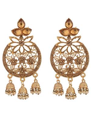 Styylo Fashion Traditional Gold Plated LCT Cubic Zirconia 3 Jhumki Chandbali Earring 3