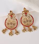Styylo Fashion Traditional Gold Plated LCT & RED Cubic Zirconia 3 Jhumki Chandbali Earring