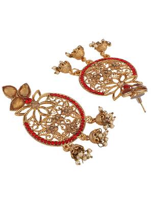 Styylo Fashion Traditional Gold Plated LCT & RED Cubic Zirconia 3 Jhumki Chandbali Earring 2