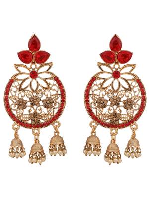 Styylo Fashion Traditional Gold Plated RED Cubic Zirconia 3 Jhumki Chandbali Earring 2