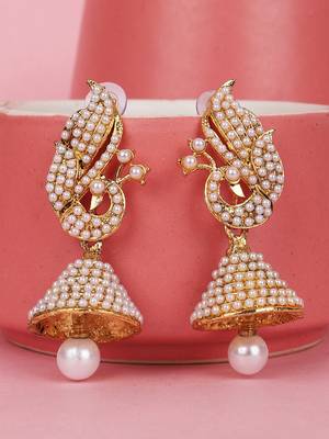 Styylo Fashion Peacock Shape Gold Tone Stylish Pearl Jhumka Earring 1