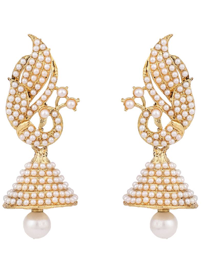 Styylo Fashion Peacock Shape Gold Tone Stylish Pearl Jhumka Earring