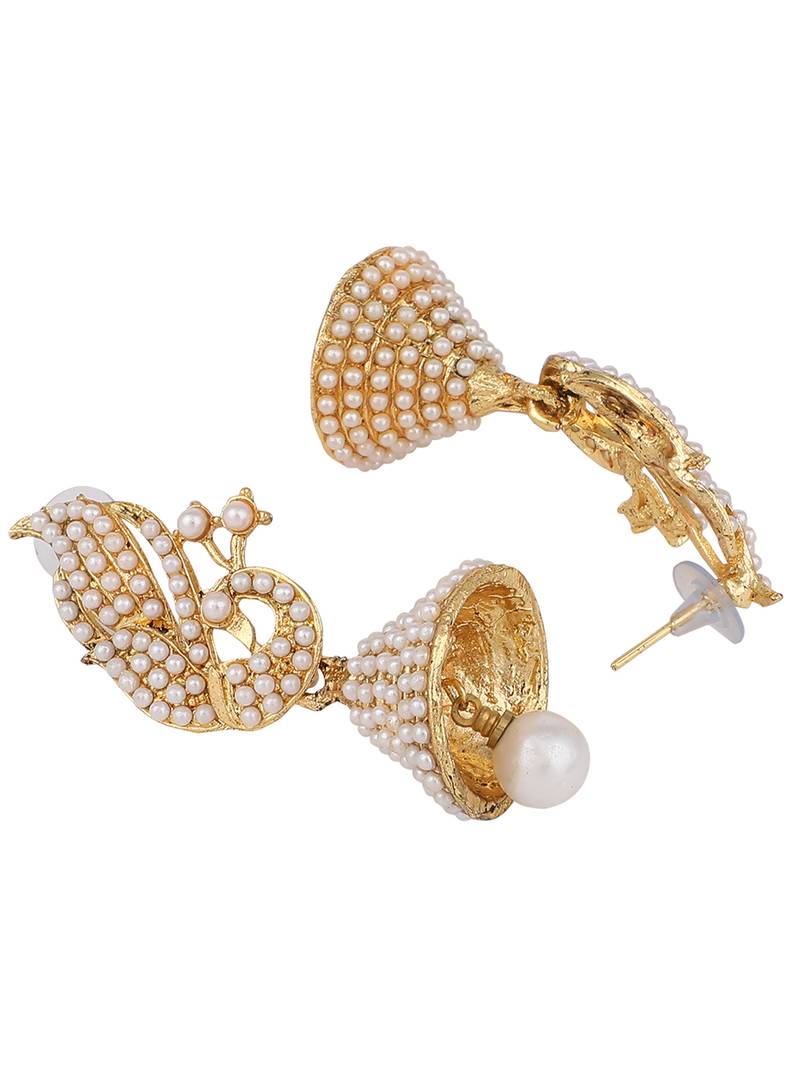 Styylo Fashion Peacock Shape Gold Tone Stylish Pearl Jhumka Earring