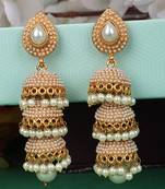 Styylo Fashion Gold Plated White Pearl 3 Floor Brass Traditional Jhumka earring