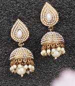Styylo Fashion Traditional Pearl Off white Brass Tear Drop Shaped Jhumka Earring