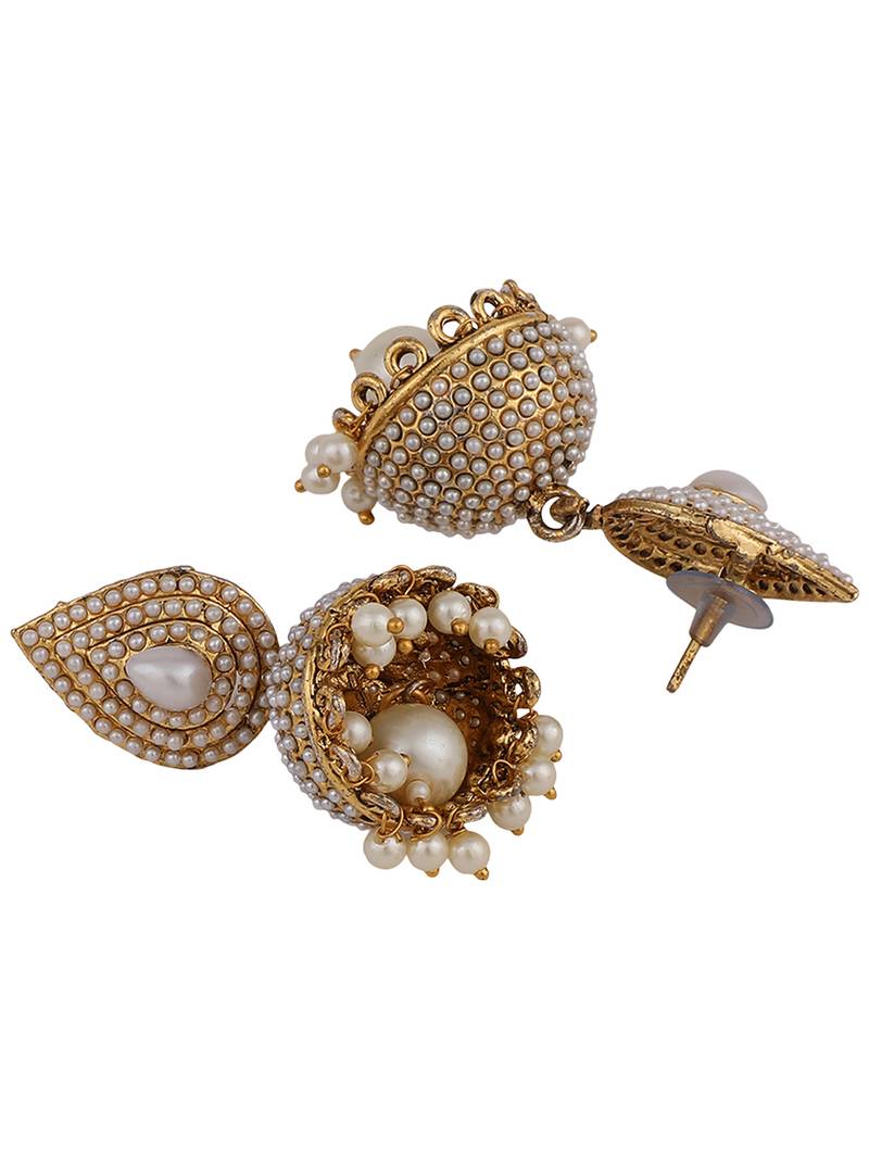 Styylo Fashion Traditional Pearl Off white Brass Tear Drop Shaped Jhumka Earring