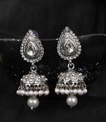 Styylo Fashion Silver Plated Traditional Teardrop Shape Stone Studded Oxidised Jhumka Earring