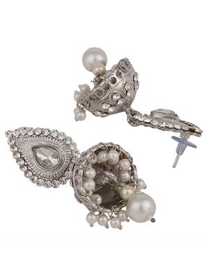 Styylo Fashion Silver Plated Traditional Teardrop Shape Stone Studded Oxidised Jhumka Earring 2