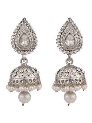 Styylo Fashion Silver Plated Traditional Teardrop Shape Stone Studded Oxidised Jhumka Earring 3
