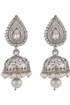 Styylo Fashion Silver Plated Traditional Teardrop Shape Stone Studded Oxidised Jhumka Earring