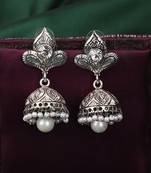 Styylo Fashion Silver Plated Traditional Teardrop Shape Oxidised Stone Studded Jhumka Earring