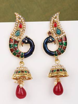 Styylo Fashion Peacock Motif Gold Plated Meenakari Multicolour Traditional Jhumka Earring 1