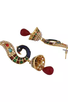 Styylo Fashion Peacock Motif Gold Plated Meenakari Multicolour Traditional Jhumka Earring