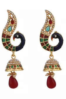 Styylo Fashion Peacock Motif Gold Plated Meenakari Multicolour Traditional Jhumka Earring