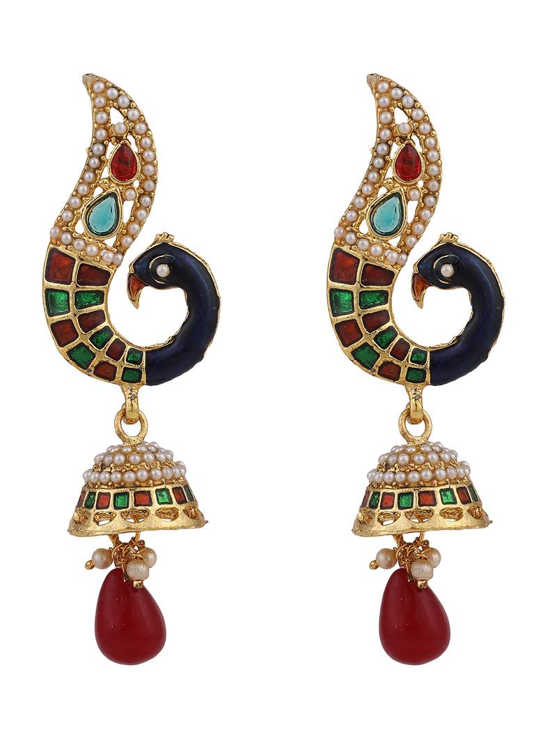 Styylo Fashion Peacock Motif Gold Plated Meenakari Multicolour Traditional Jhumka Earring