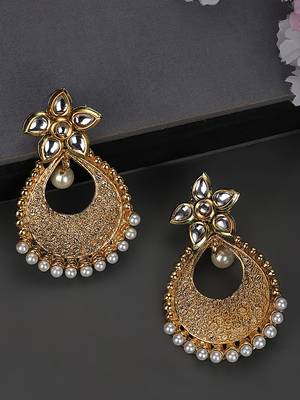 Styylo Fashion Gold Plated and Selfdesign Traditional Stone and pearl Chandbali Earring 1