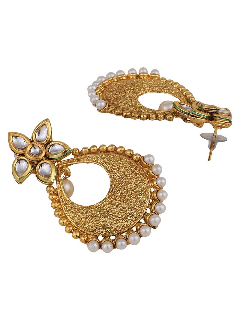 Styylo Fashion Gold Plated and Selfdesign Traditional Stone and pearl Chandbali Earring