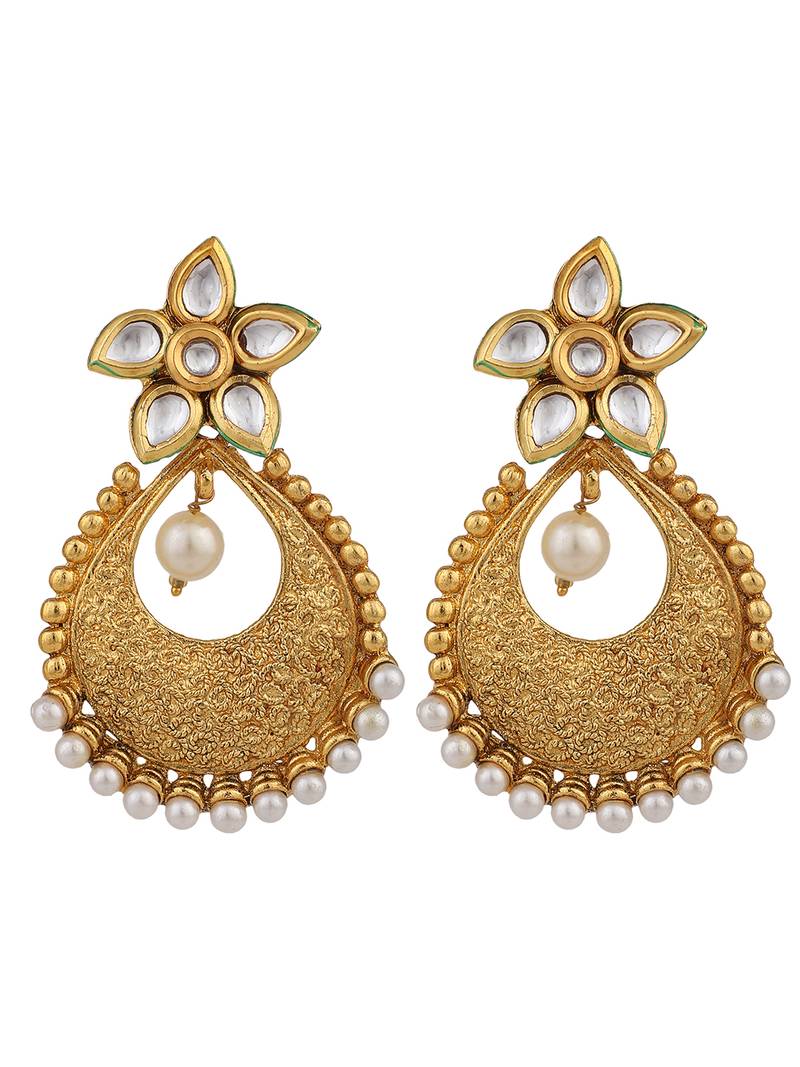 Styylo Fashion Gold Plated and Selfdesign Traditional Stone and pearl Chandbali Earring